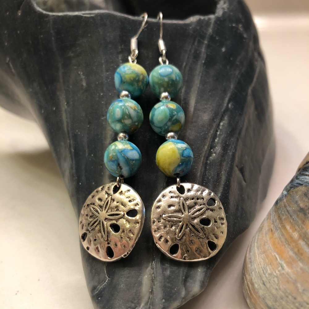 Boho beachy Sand dollar dangle earrings